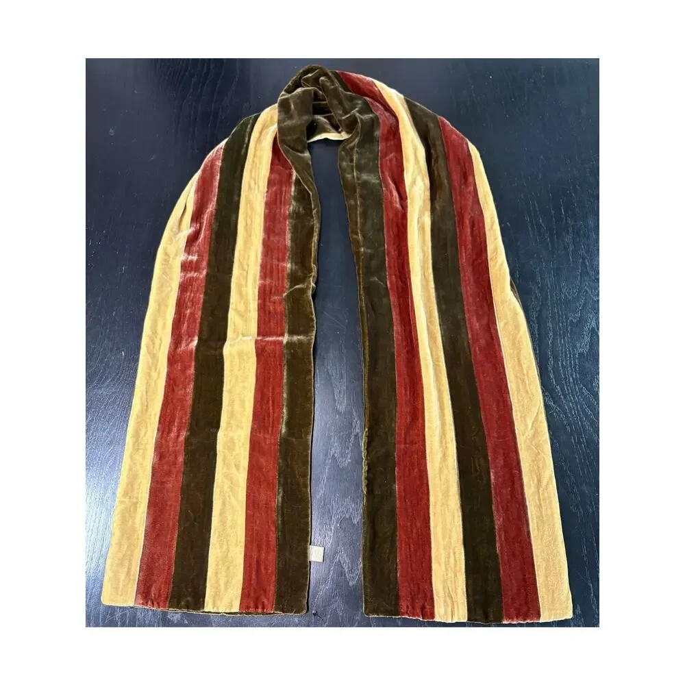 Vintage 90s Y2K Striped Soft Brown Neutral Tone Scarf- 68x9.5